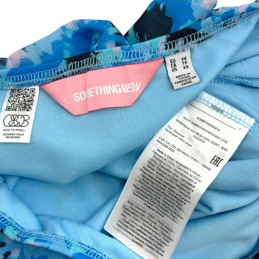 Something New Serena Mesh Miniskirt Malibu Blue Aop Violeta Size XS NWOT $49